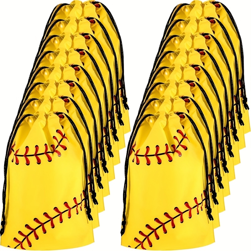 TEMU Gift For Her/him 20pcs Drawstring Bag Packs Baseball Party Drawstring Gift Bags - Sports Themed Favor Bags With Baseball Stitching Design, White