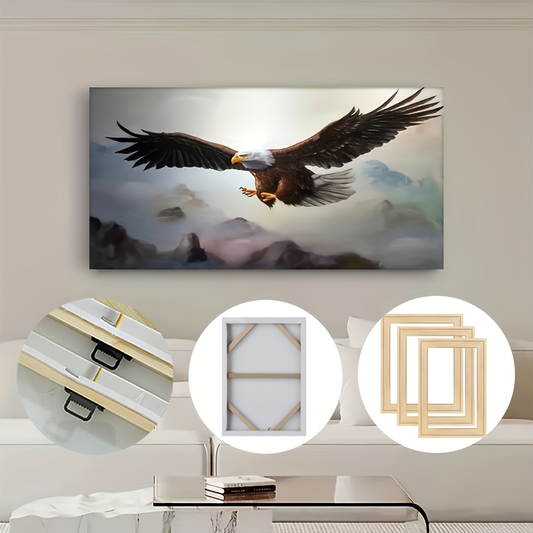 TEMU 1pc Framed Eagle Canvas Printed Poster, Modern High- Pictures, Living Room, Bedroom, Study, Bathroom Decoration Painting