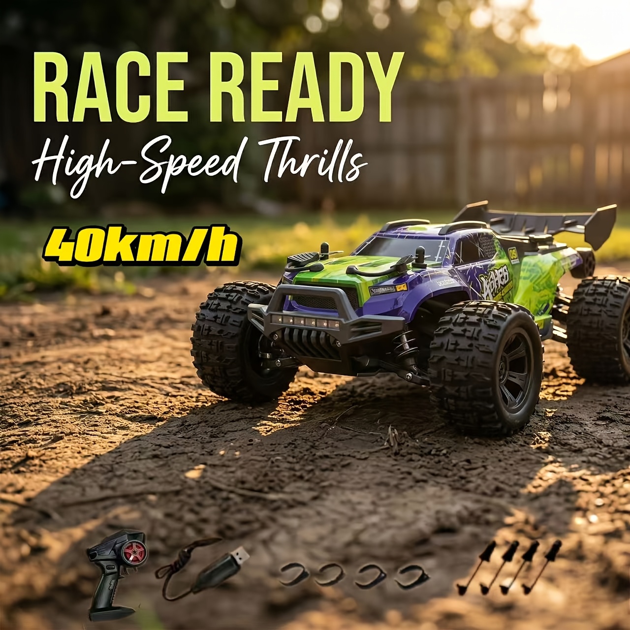 Image of Teeggi 1:18 Car 4wd Rc Car With Led Lights 40km 2.4g Remote Road Car Drift Monster Truck Toy For Kid Gift