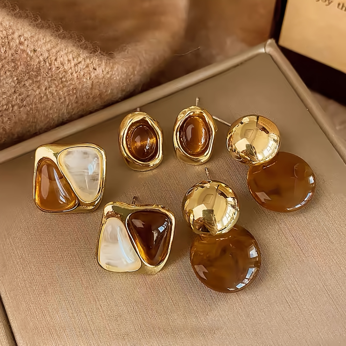 TEMU Lot de 3 paires de boucles d'oreilles pour femme, automne/hiver, vintage, élégantes, à la tempérament , polyvalentes, haut de gamme, incrustées