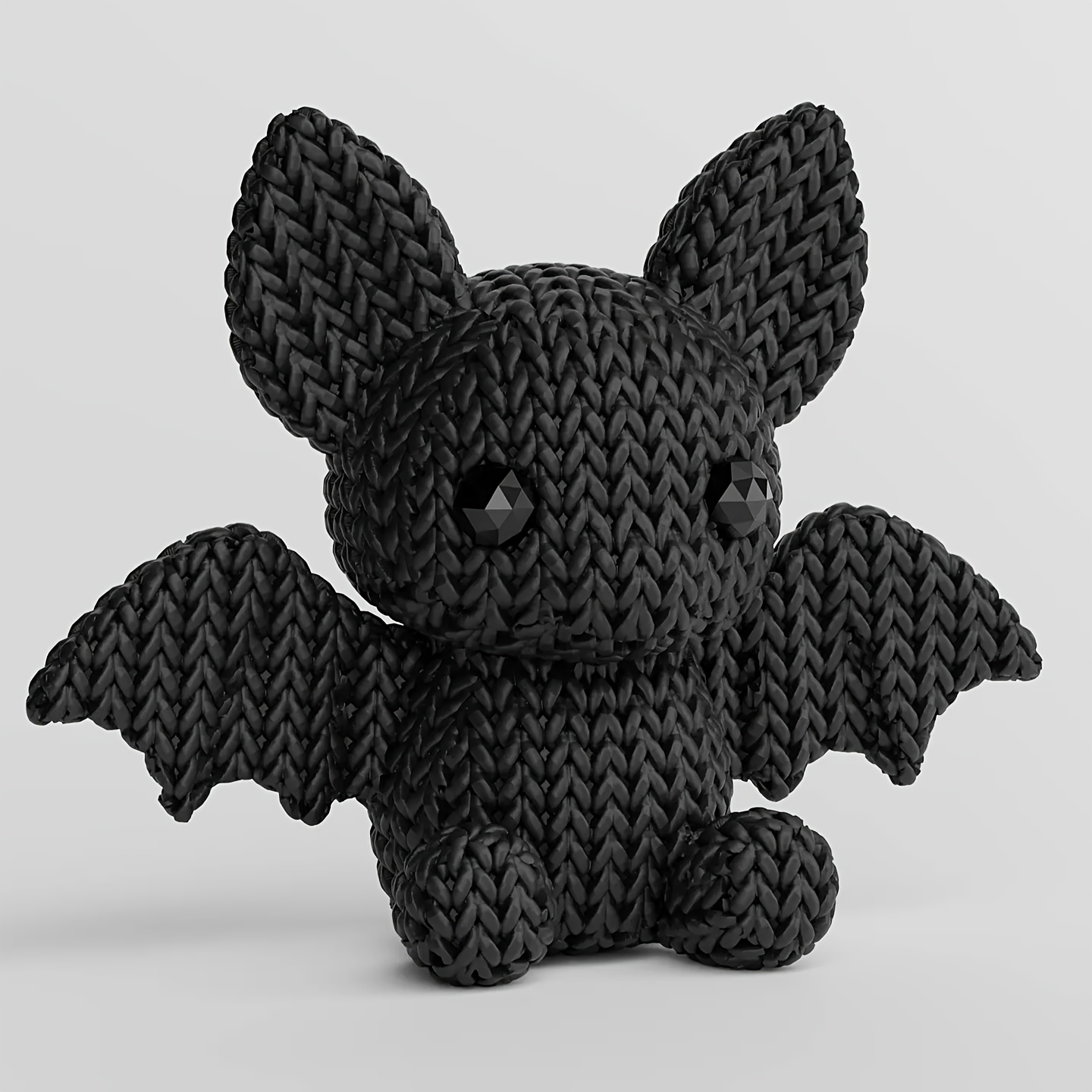 Knitted Textured Bat Desktop Sculpture, 3D Printed Matte Black