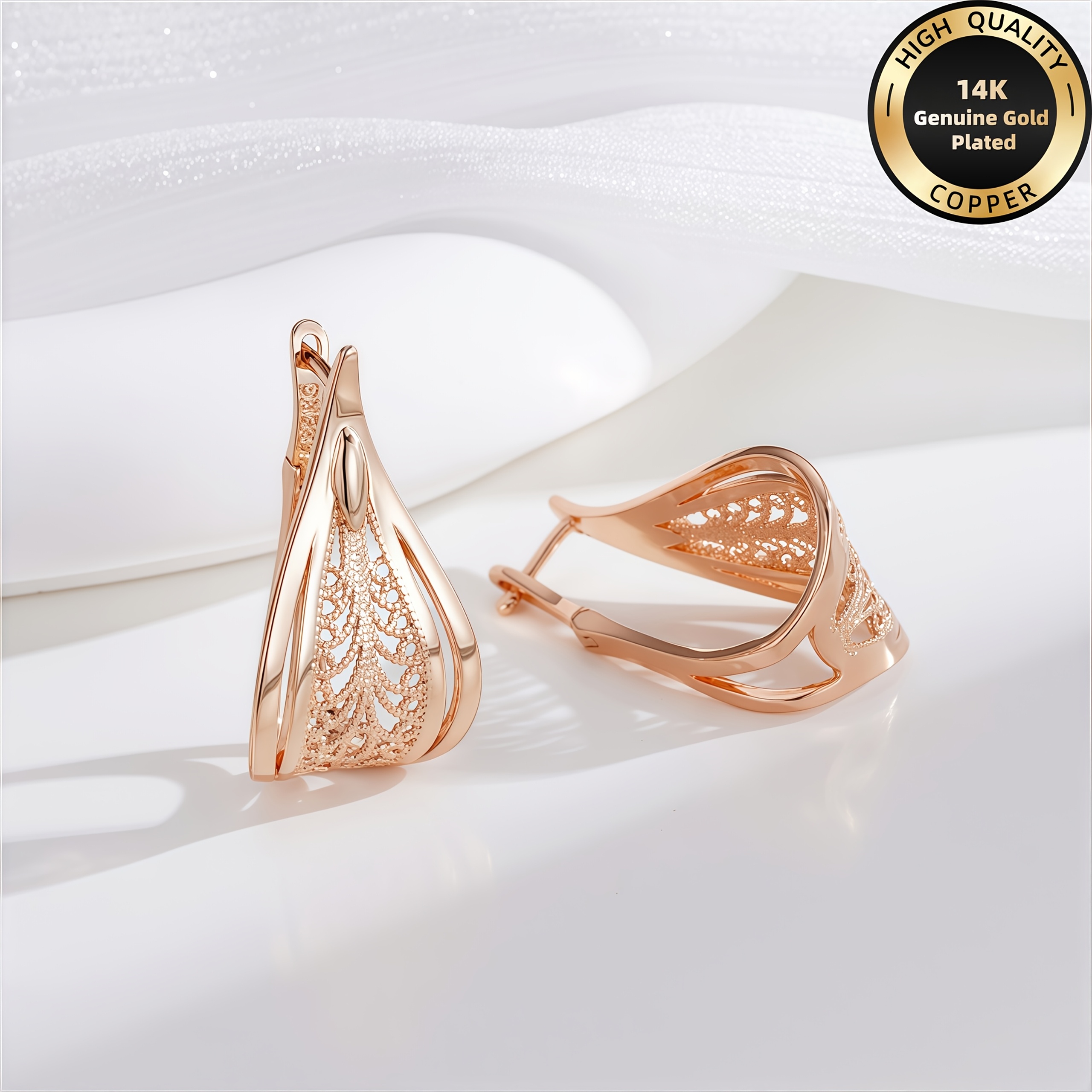 Women's Rose Golden 14K Gold Plated Leaf-Shaped Earrings
