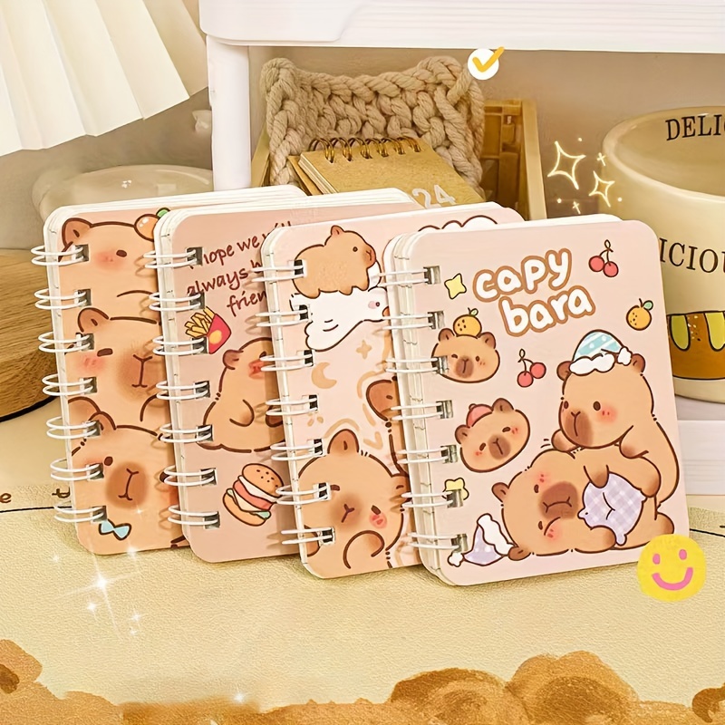 

4pcs Cute Animal Themed Spiral Notebooks - Hard Cover, Supplies With Capybara & Dolphin Designs