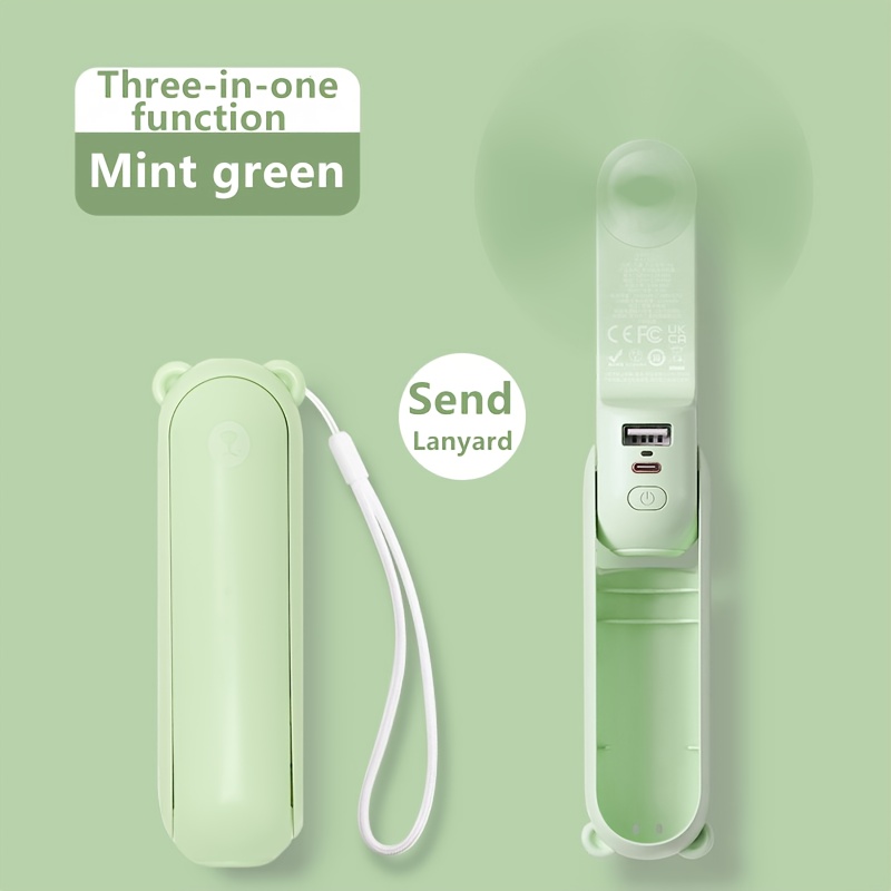 Portable Handheld Fan with Illuminated Night Light, MINI Power Bank, 1200mAh Lithium Battery, USB Charging, 2-Speed Adjustable, Foldable Design. Suitable for Home, Office, Outdoor, and Travel Use. An Ideal Gift for Female Friends