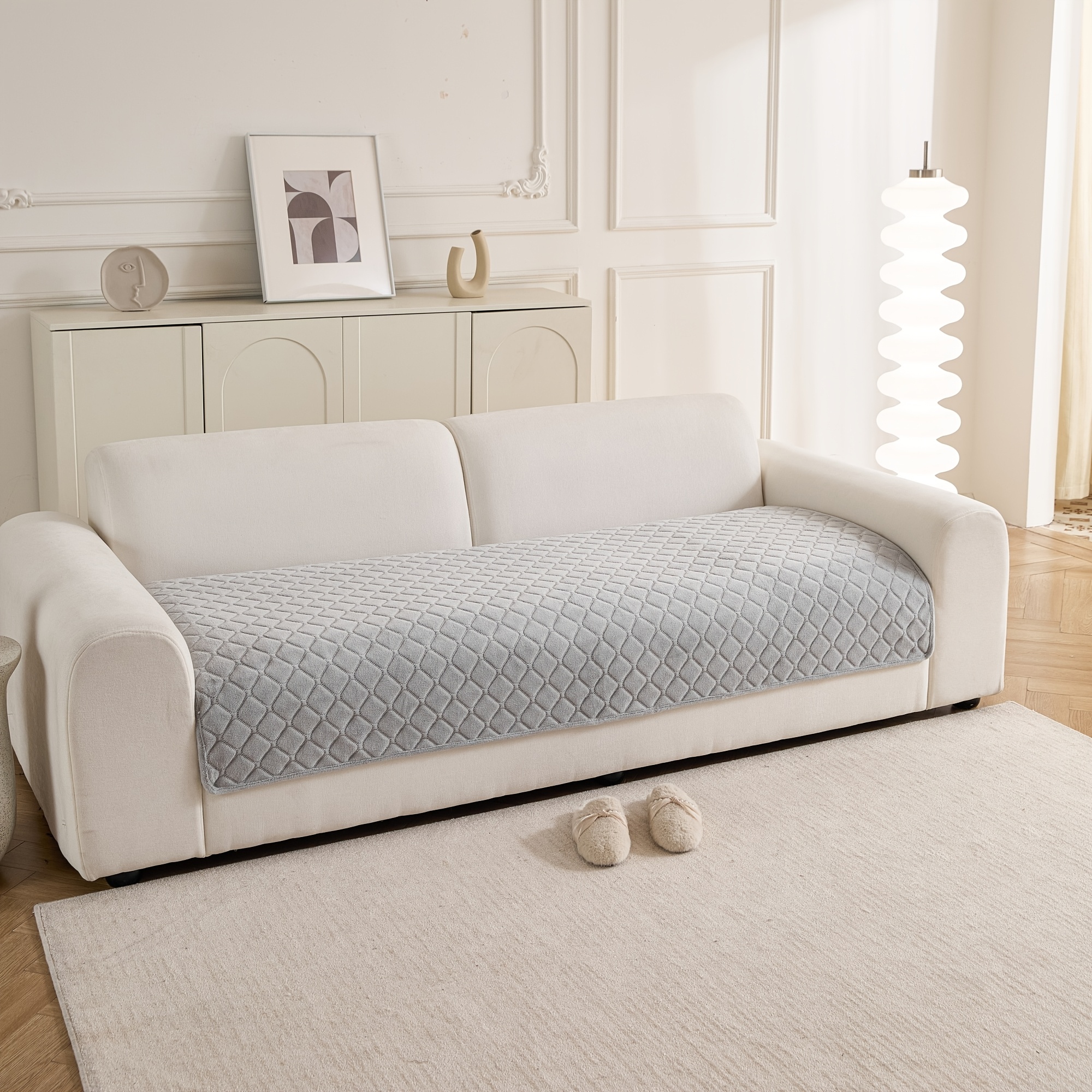 TEMU 1pc Modern Sofa Cover, Solid Color Classic Ultrasonic Sofa Cushion, Easy, Comfortable, Solid Color, High-end Seat Protection Pad, Machine