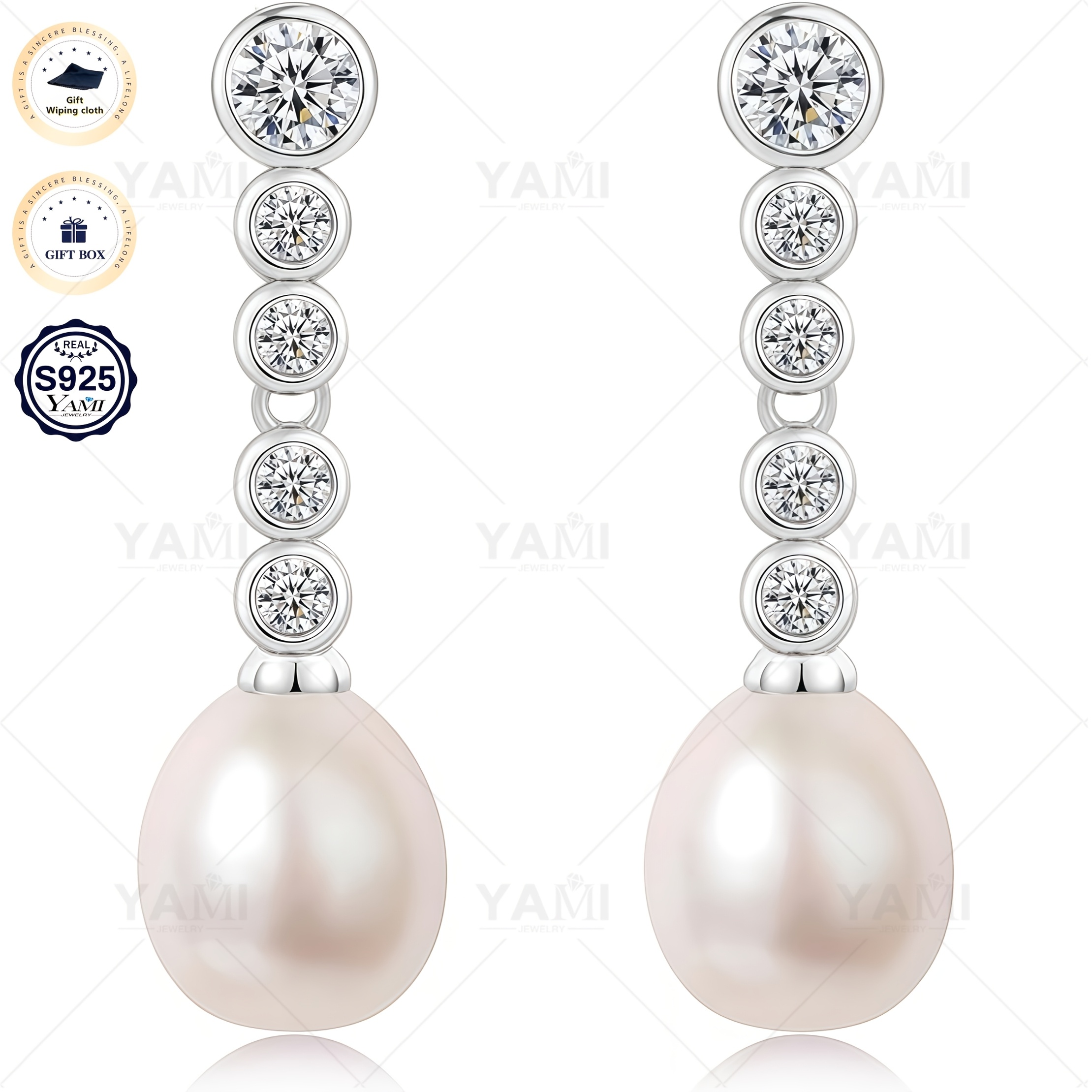 Image of Yami Earrings, 8-10mm Drop Earrings, 925 Earrings, Hypoallergenic Earrings, Long Zirconia Pearl Earrings, Suitable For Occasions