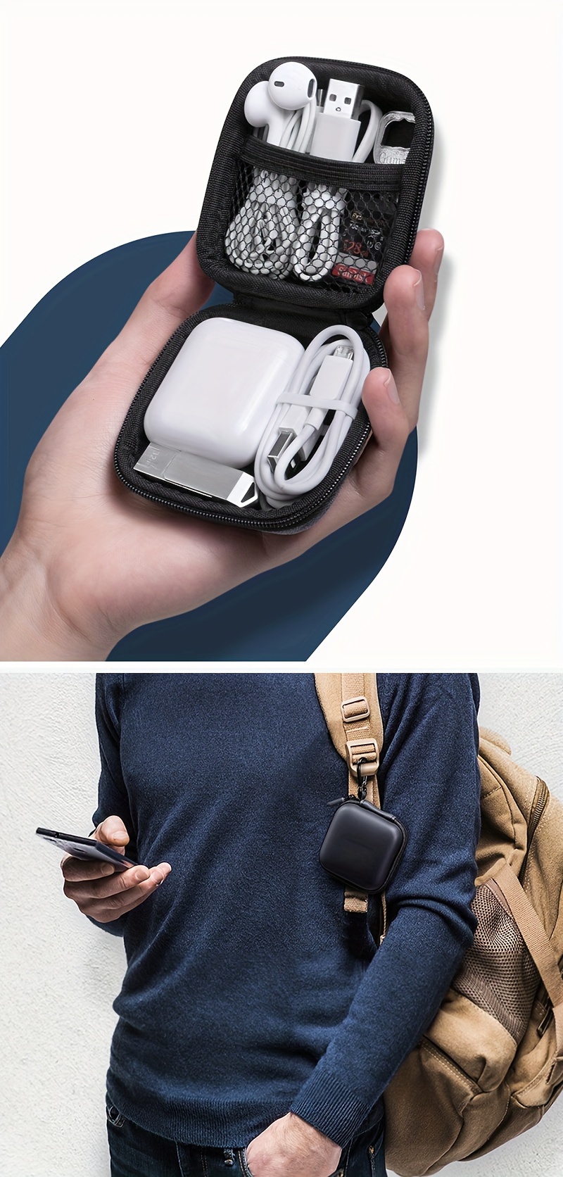 Luxury Storage Case, Earphone Case Hard Headphone Bag for Airpods Earpods Ear Pads Wireless Earphone Accessories, Ideal for Organizing Earbuds, Chargers, and Small Accessories, Accessory Organizer, Durable Sleek Black Case, 7*7*3cm