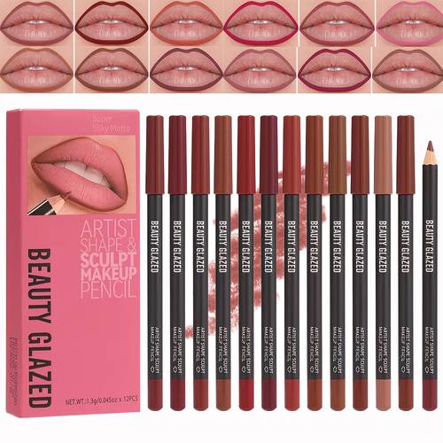 12 colors sculpting matte velvet lip liner set smooth creamy texture waterproof and high pigmented for girls daily application lip makeup