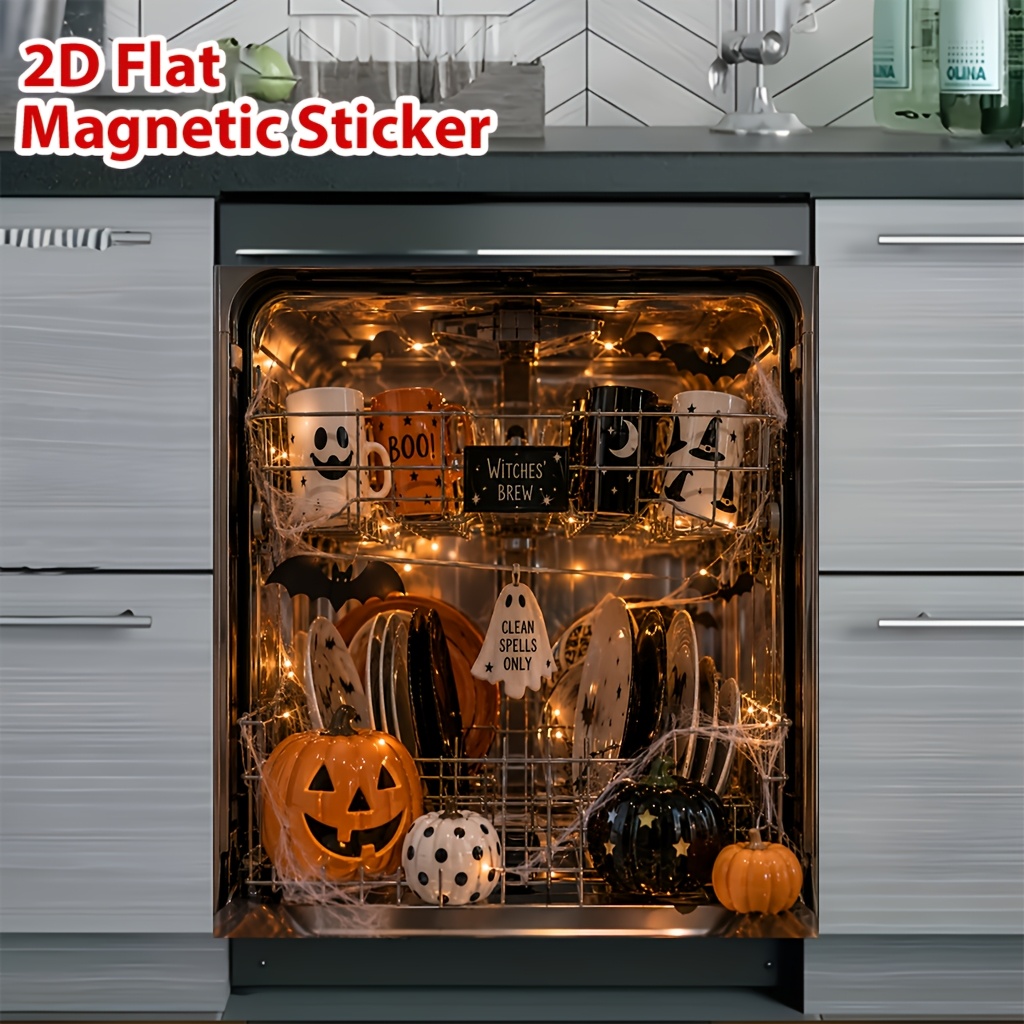 TEMU 2d Flat, 1pc Dishwasher Door Cover Sticker, Fun Halloween Dishwasher Decoration, Scratch-resistant And Easy To Clean, 23x25., Suitable For
