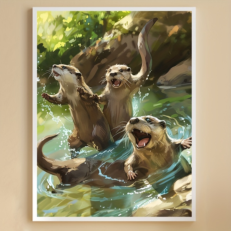1 * Volwassenen 5D Diamond Painting Kit, Otter * * Kunstset, Ronde Diamant DIY Knutselproject voor Beginners en Hobbyisten, Mozaïek Decoratieve