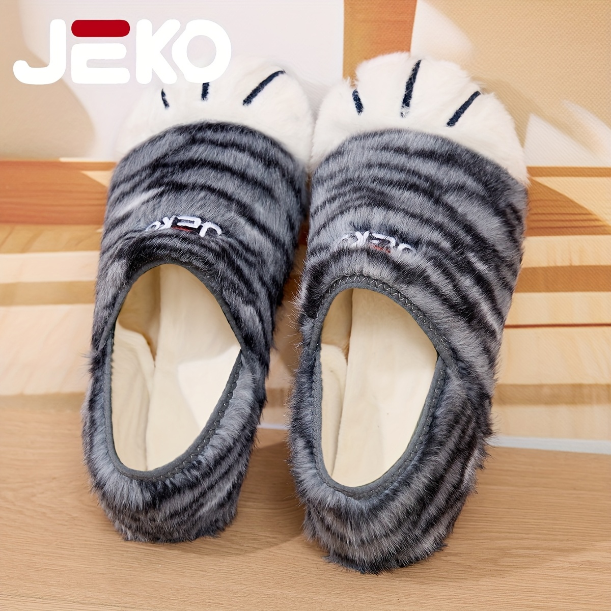 Image of Jeko Men's Winter Warm Slip-on /outdoor Slippers With Tiger & Cat Animal Print, Soft Fabric & Sole, Low- Toe Design For Gym, Yoga, Dance, Home - Cute & Trendy For All-foot Coverage (brand: Jeko)