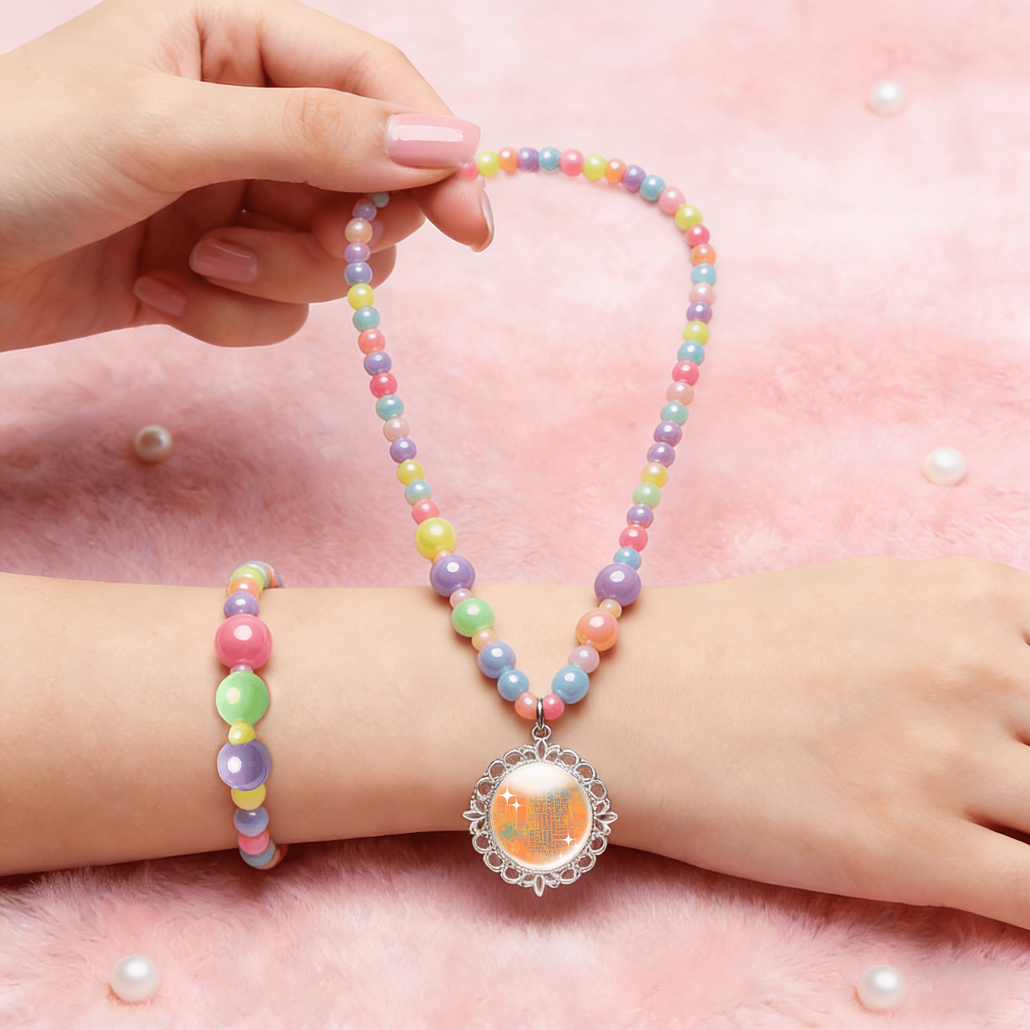 2pcs Women's Cute Necklace & Bracelet Set, Random Colour