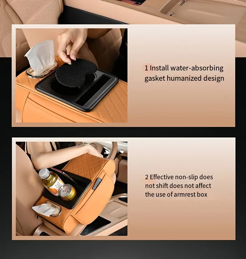 armrest box mat multifunctional universal armrest box cover with 2 side pockets and 2 cup holders heightened and expanded multifunctional storage box universal armrest seat box cover protective cover suitable for mobile phones bottles and cards internal accessories Product details 4