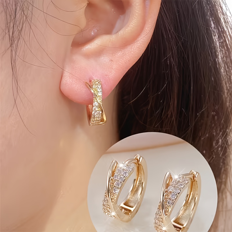 TEMU 1 Pair Of Elegant Rose Golden Women's Round Earrings, Suitable For Daily Wear And Party Occasions, Christmas, Halloween Jewelry Gifts