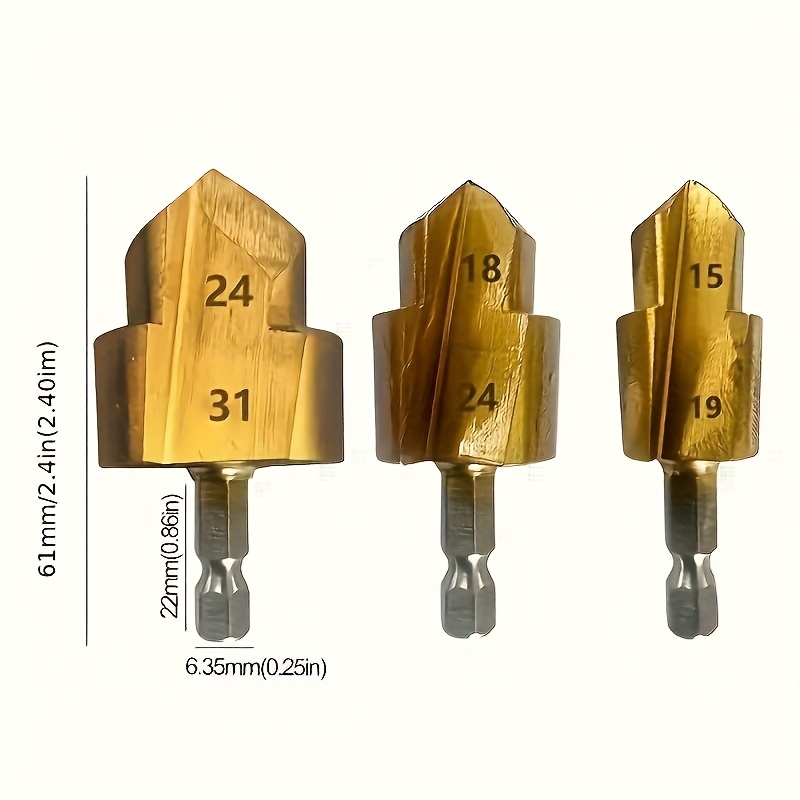 

3pcs Steel Counterbore Set, Hex Reamers For Ppr , 20/25/32mm, & Varnished , For Plastic - Compatible