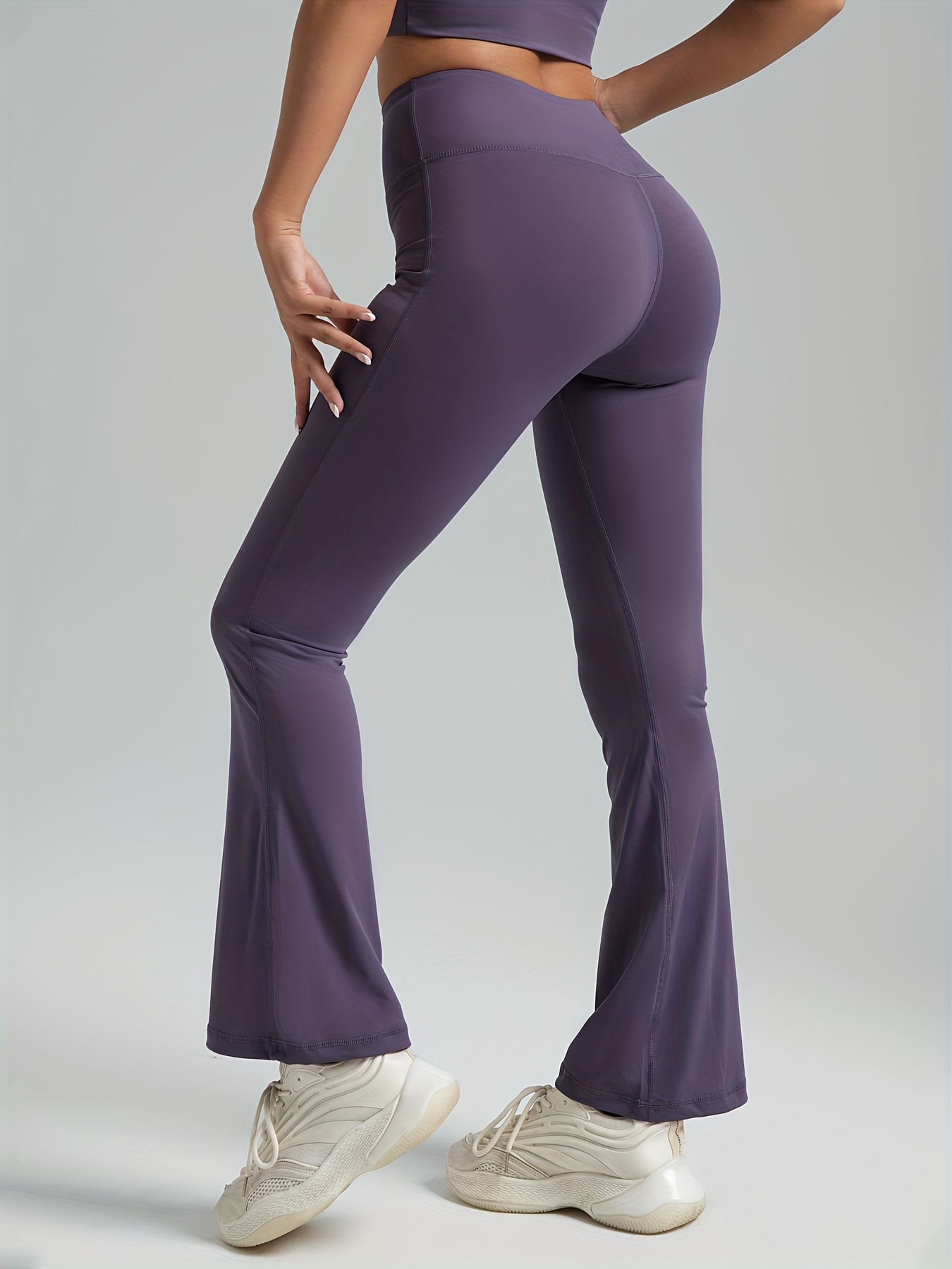Buy High Waist Flared Yoga Pants in Plum Colour with Side Pockets