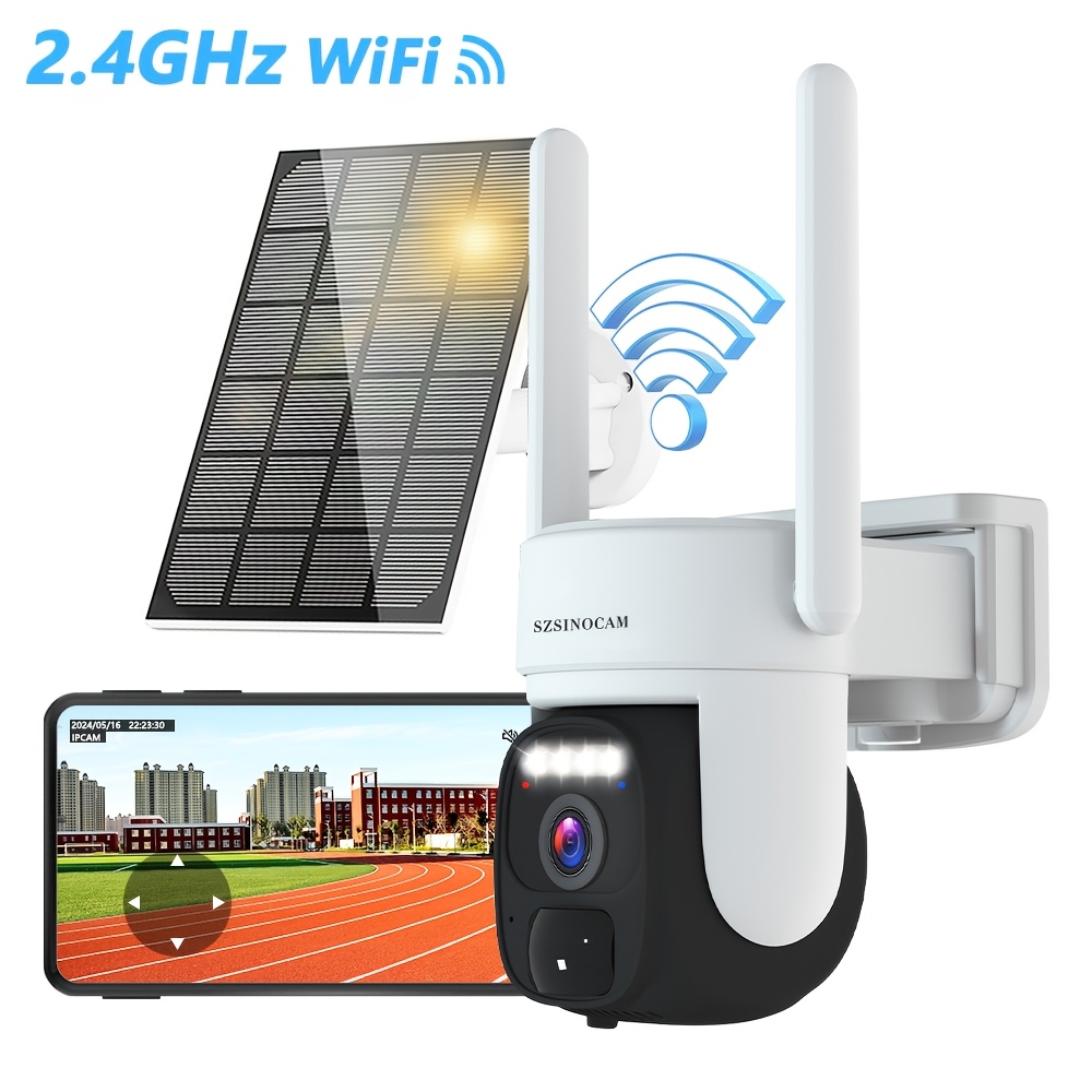 Image of 1pc Solar Security Cameras -wifi Pan Tilt 360° View, 2-way Talk, 4x Zoom, Color Night Vision, Spotlight/siren, Motion Detection, Rechargeable Battery, No Wiring Needed, Dual Storage (tf Card )