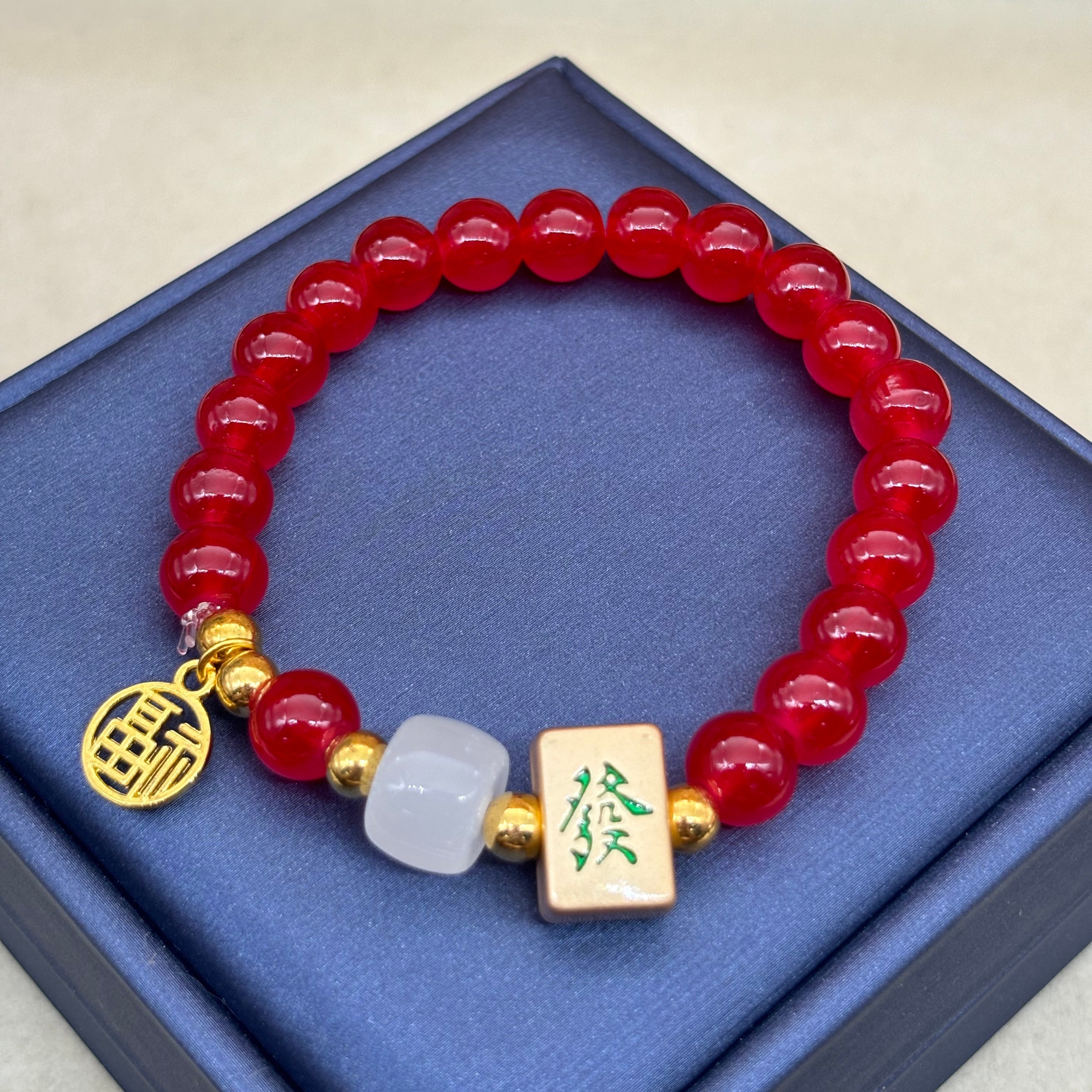 

1pc Mahjong Bracelet, Symbol Of Wealth, Red/green Glass Beaded Bracelet, Couple Mahjong Bracelet, Bestie Bracelet