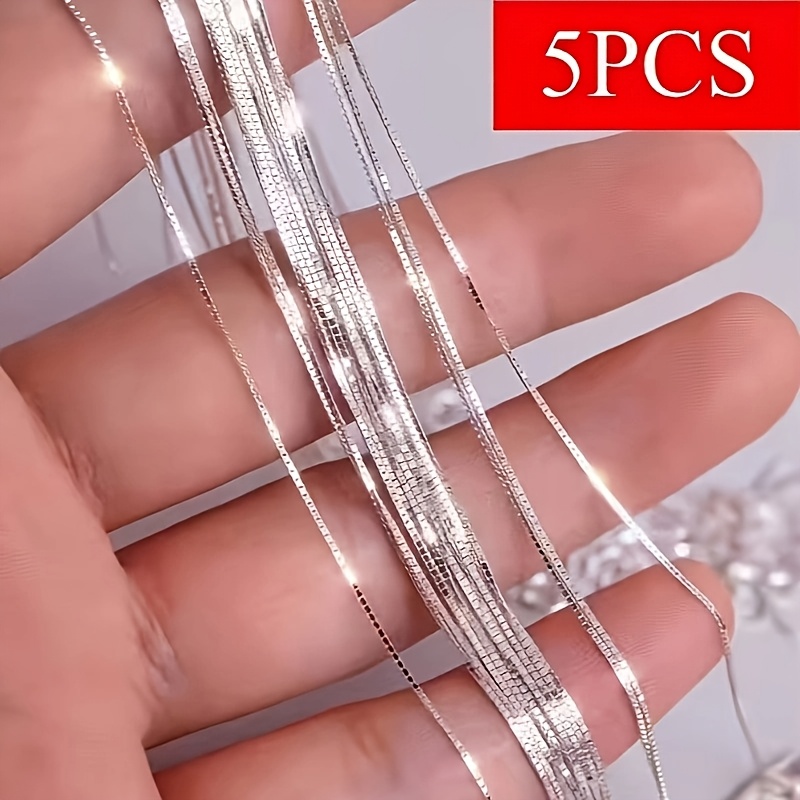 TEMU 5pcs 925 Silvery Plated Box Chain Necklace For Women And Men, Diy Chain Accessories, Fashion Minimalist/wedding/engagement Gift, Hypoallergenic,