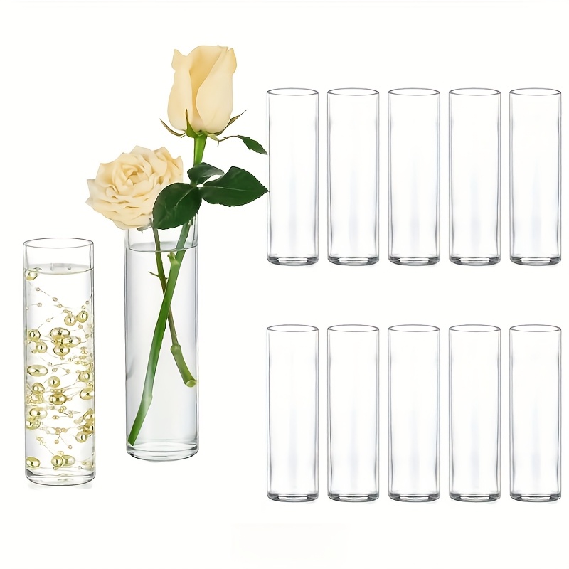6 Or 12 Small Glass Cylindrical Vases, Round Vases, Suitable For Wedding Anniversaries, Birthday Parties, And As Centerpieces For Dining Tables