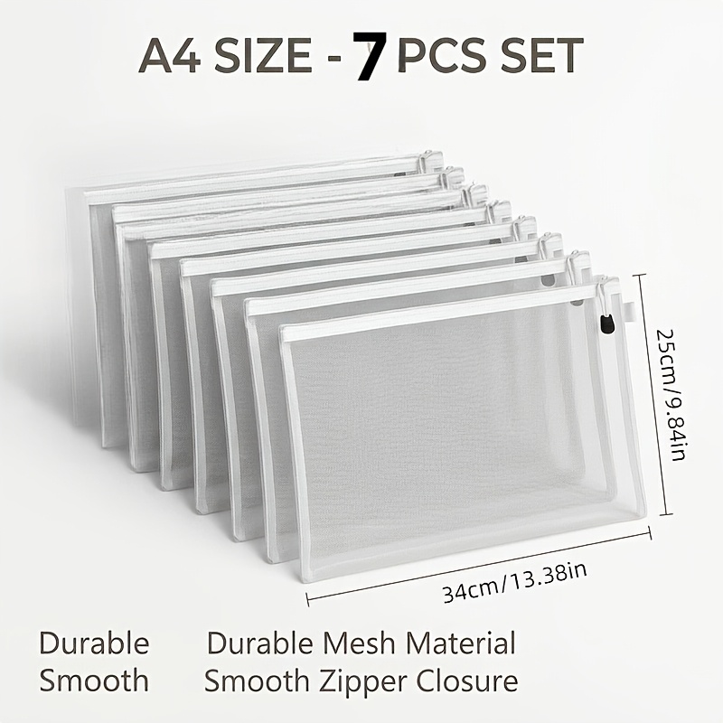 Image of 7pcs Set Of Large-capacity Office Storage Bags, Office Document And Stationery Storage Bags, Multi-functional Mesh Transparent Folders, Pencil Cases, Small Item Storage Bags, Portable Storage Bags