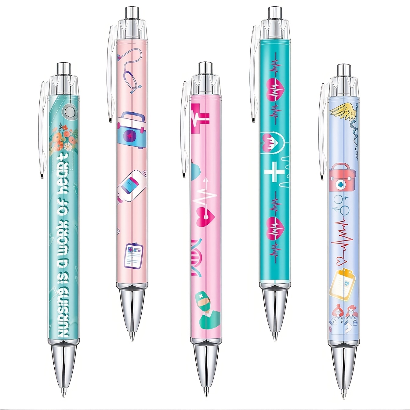 

5pcs Cute Cartoon Nurse Ballpoint Pens - Retractable, Funny Ink For & Office Workers - Perfect Appreciation Gift