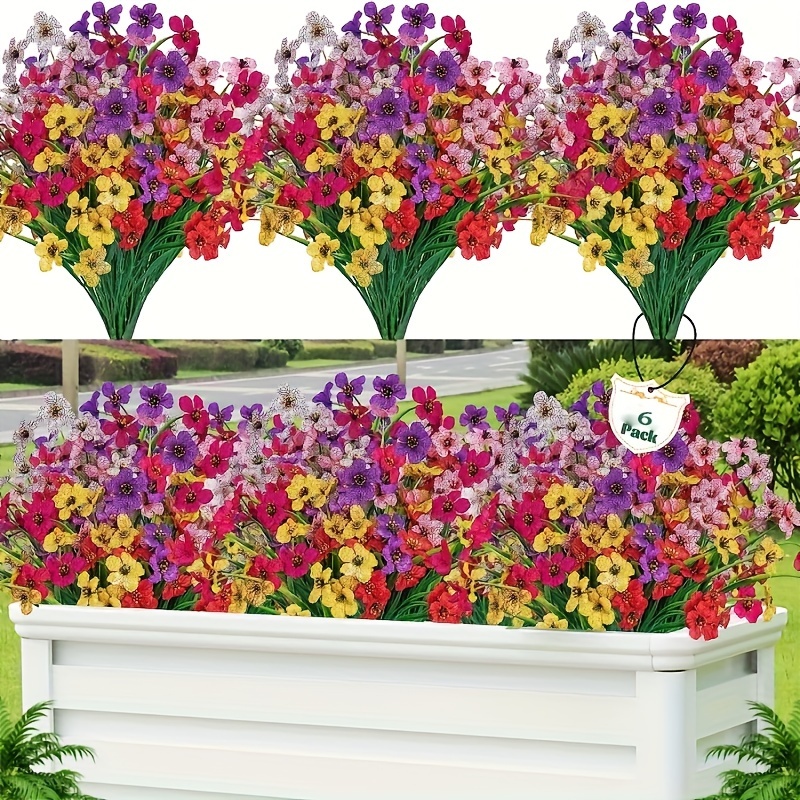 

6pcs Uv-resistant Artificial Flowers - Fade-proof Plastic Plants For Indoor & Outdoor Decor, Hanging Pots, Gardens, Windowsills, Vases & (6 Colors)