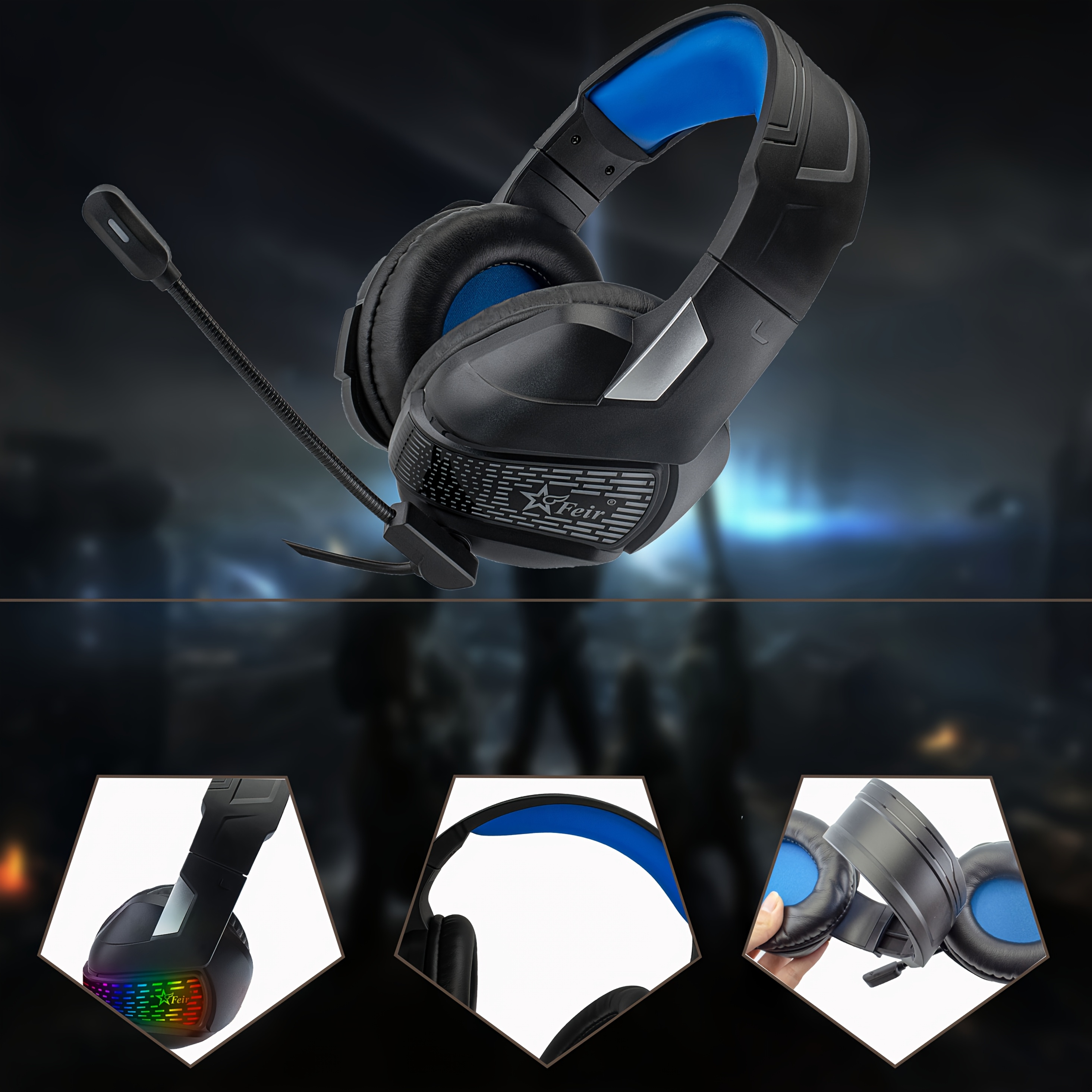 over-ear gaming headset with mic for one, ps4, ps5 black with