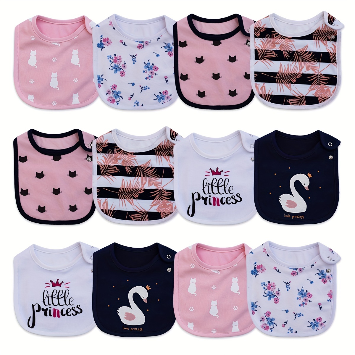 

12-piece Set Of Cartoon-printed, Adjustable Waterproof Feeding Bibs For Boys And Girls, Suitable For Spring, Summer, Autumn, And Winter.