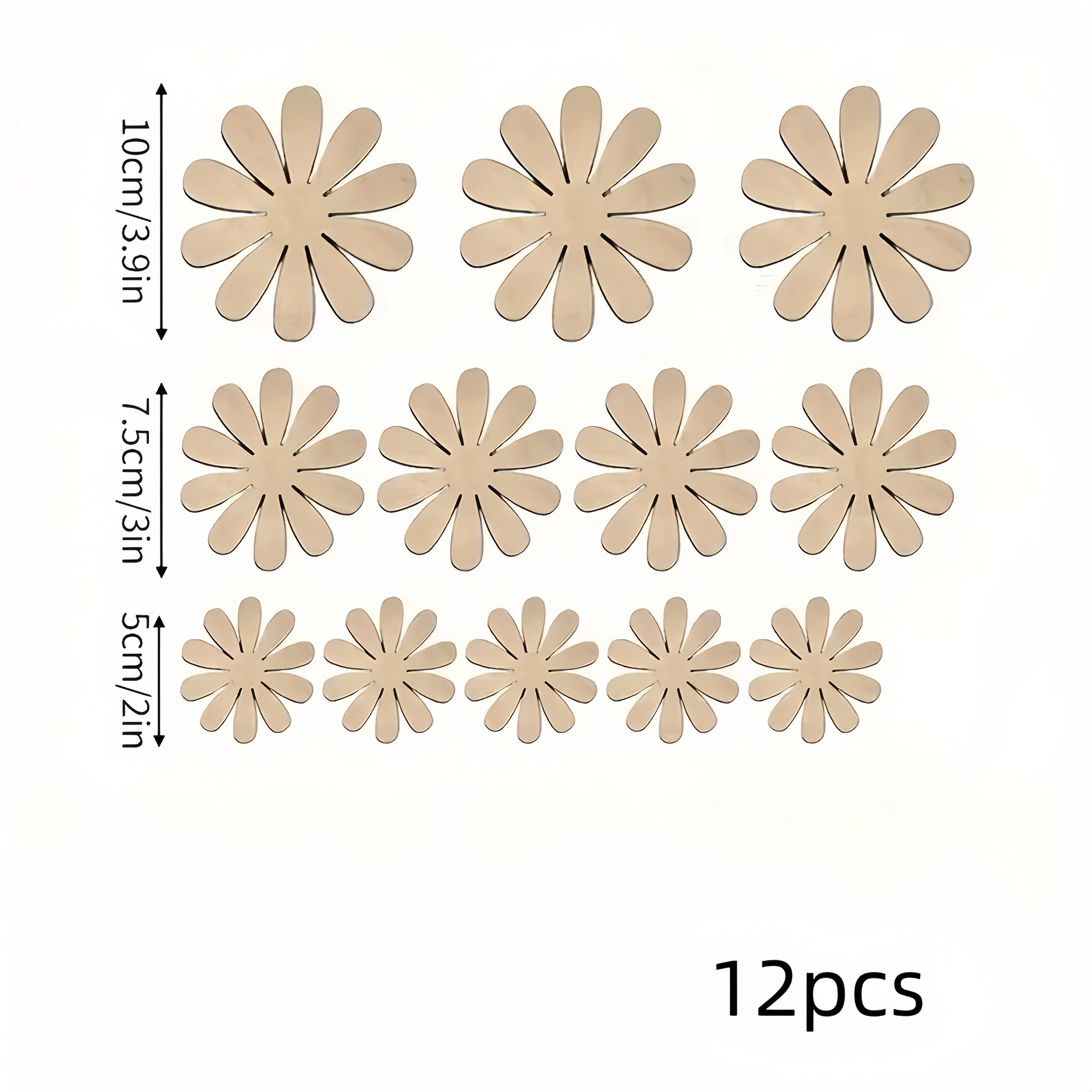 Image of 12pcs/mixed With 3 Types Of Large-sized 9 Petal , Suitable For Diy Room Decoration, Creative Wooden Wall Stickers Decoration