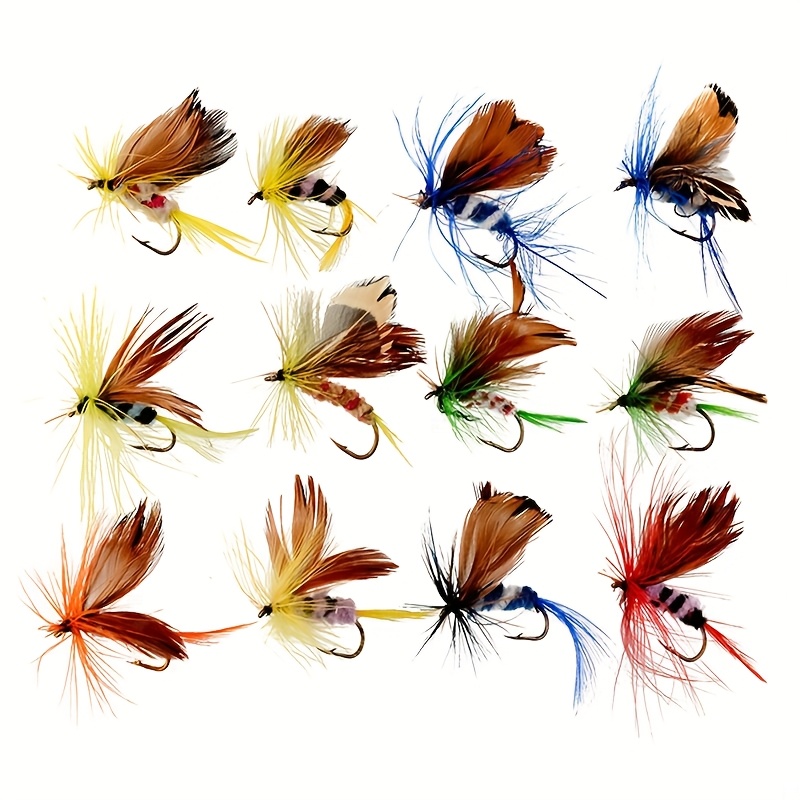 TEMU 12pcs Premium Fly Fishing Flies Kit - Hand-tied Lures For Trout, Bass, Salmon - Effective In Saltwater And Freshwater - Increase Your Catch Rate