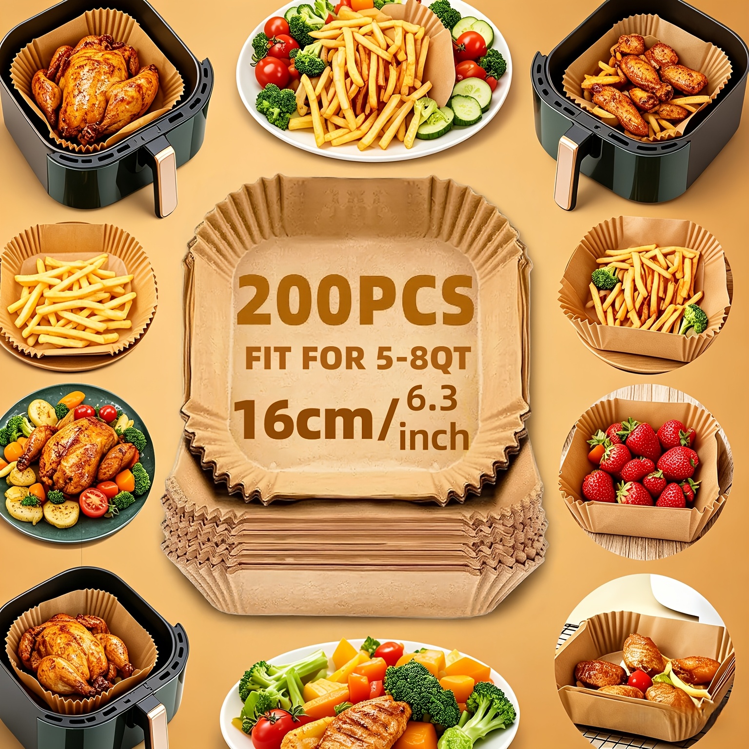 TEMU 200pcs 8 Inch Square Parchment Paper Heavy-duty Waterproof Baking Liners For Air Fryer Oven