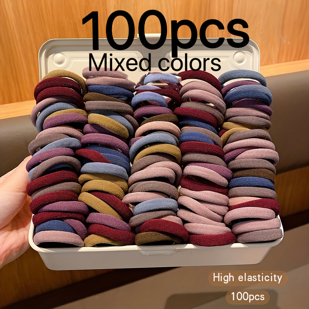 Image of 100pcs Seamless High-elastic Hair Ties - Durable, Stretch ' Ponytail Bands, Mixed Colors