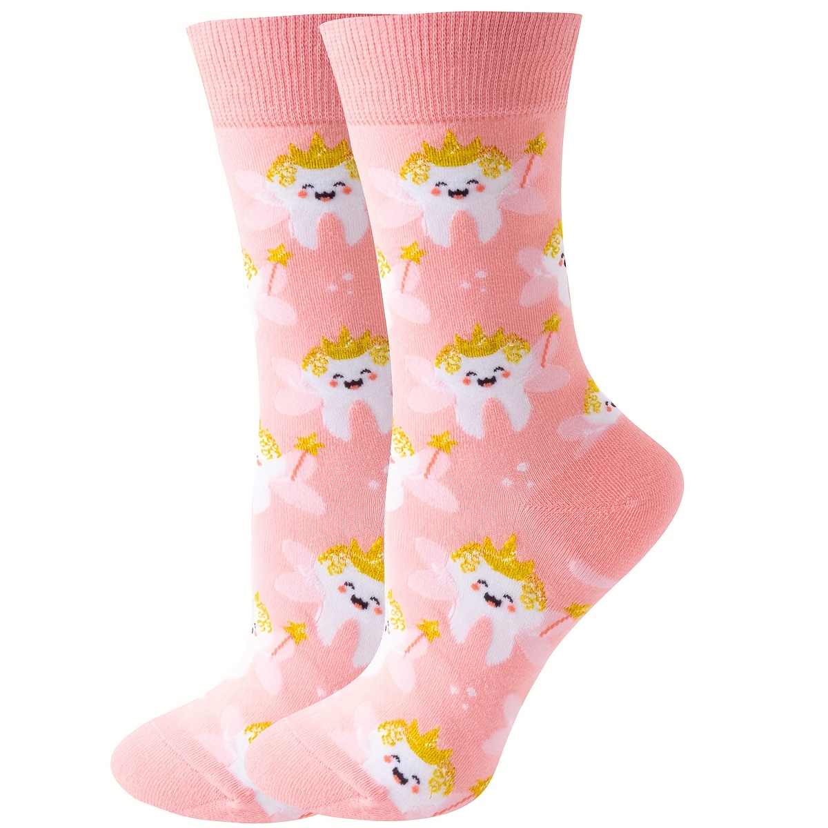 1 Pair Of Pink Tooth Fairy Trendy Socks