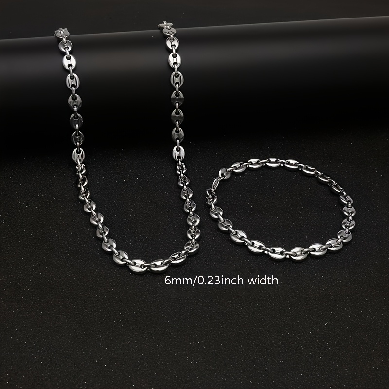 Stainless Steel Coffee Bean Necklace + Bracelet Set For Men And Women