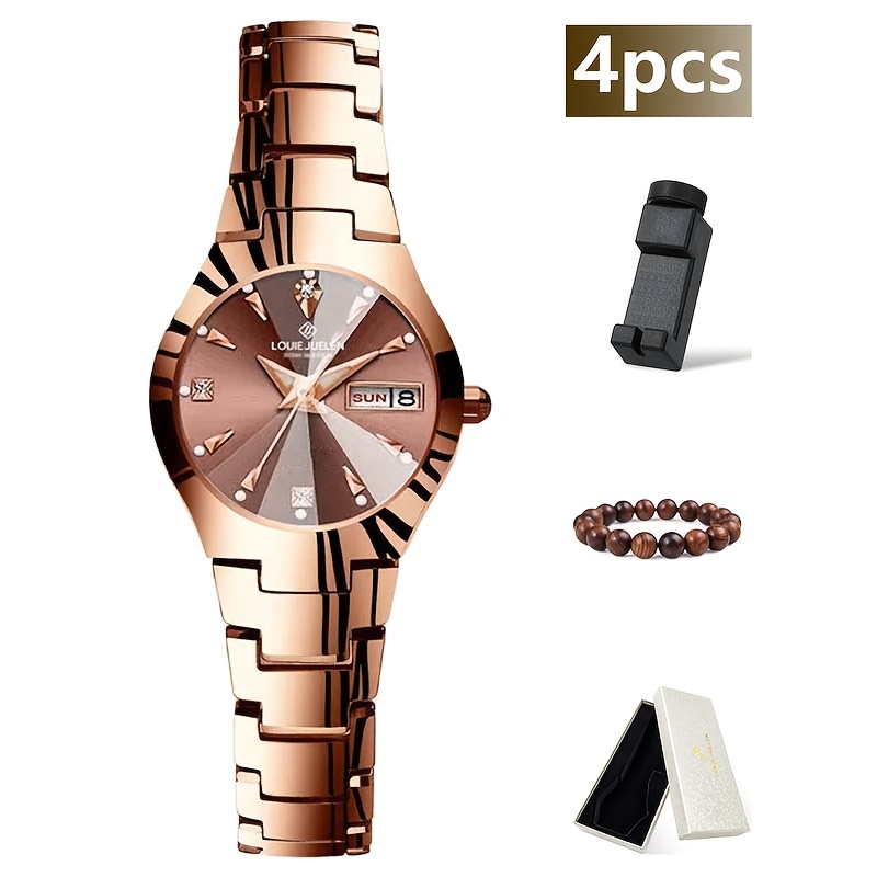 Image of 4pcs Women's Mechanical Watch With Dual Calendar And Luminous Hands, Elegant And Stylish Business Watch