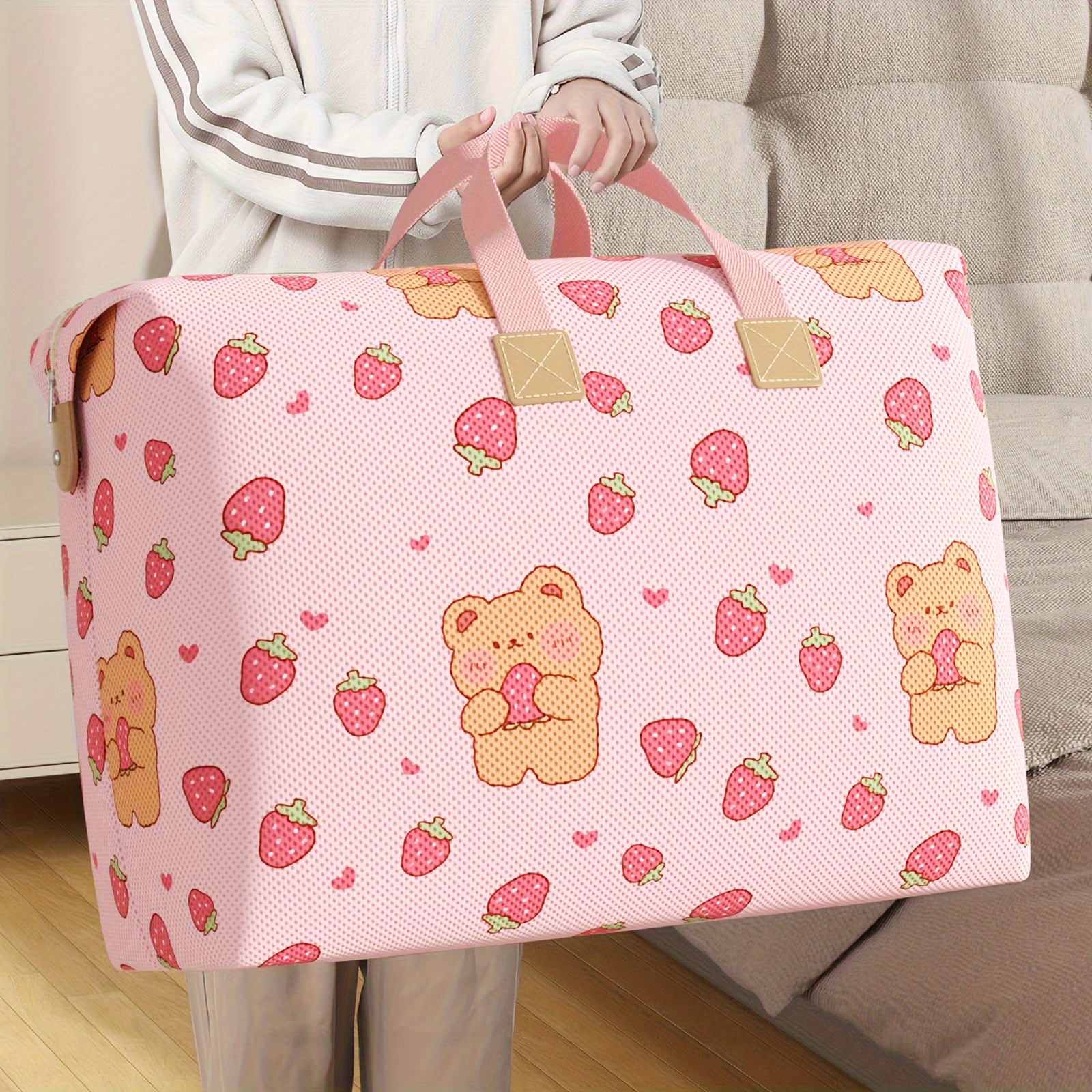 

1pc Large Capacity Portable Storage Bag, Kawaii Cartoon Bear Pattern Design, Large Capacity With Handle, Moving Bag