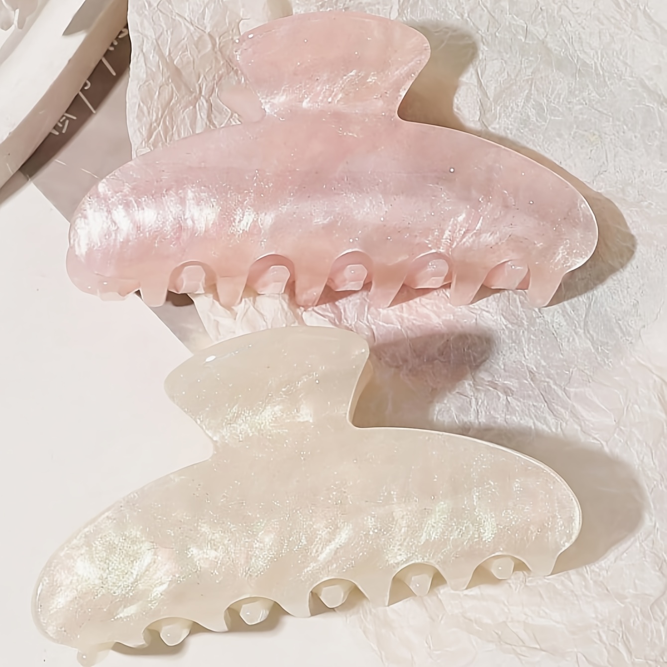 TEMU High-quality Gradient Ombre Water Ripple Hair Clip, 11cm, Simple Large Pink And White Hair Clip, Suitable For Daily Use, Parties, Vacations,