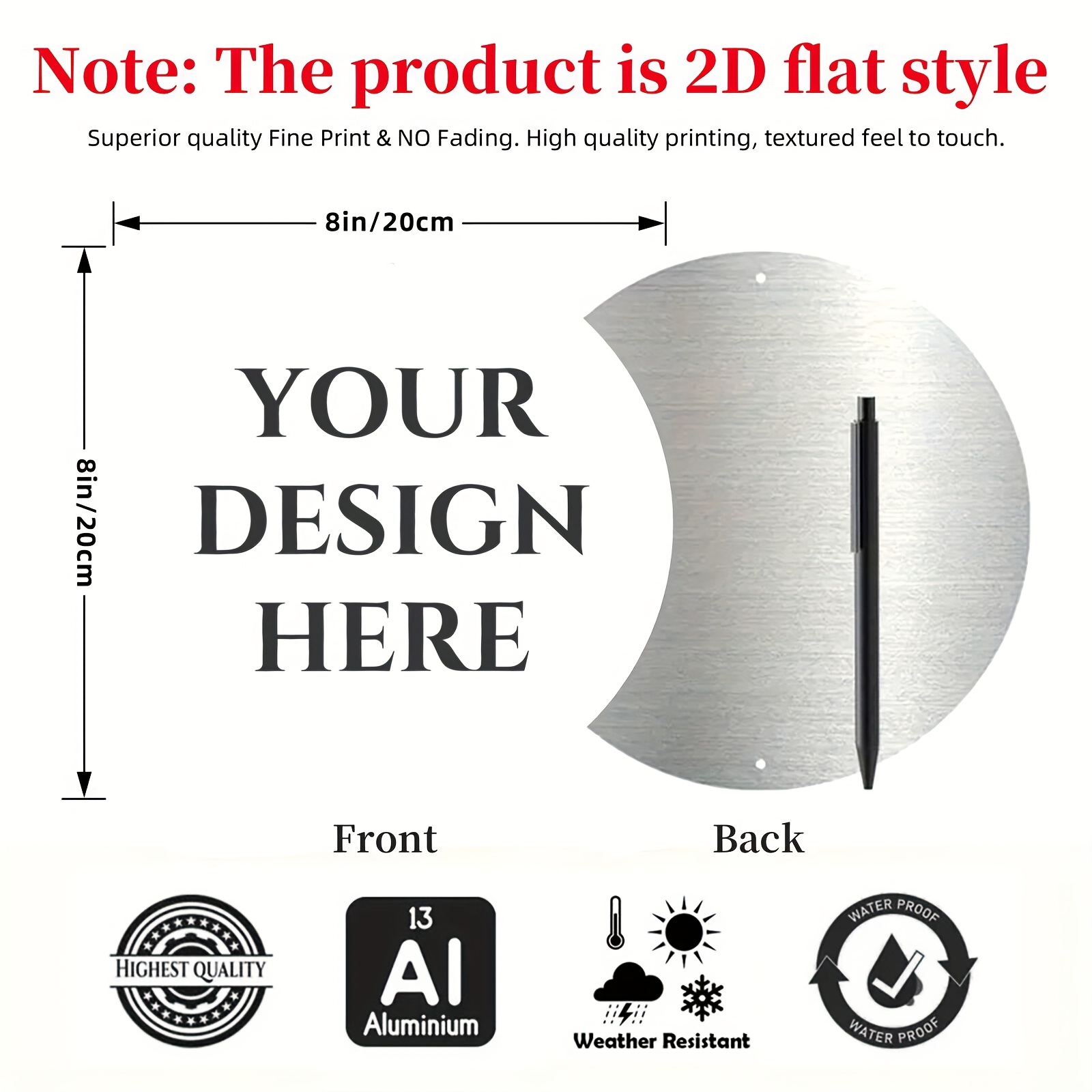 Image of Custom Aluminum Metal Signs Personalized Inch/20cm Round Signs Door Hanger - Add Your Image - Wall Art Decor Sturdy Waterproof Easy Mounting Indoor Or Outdoor Use