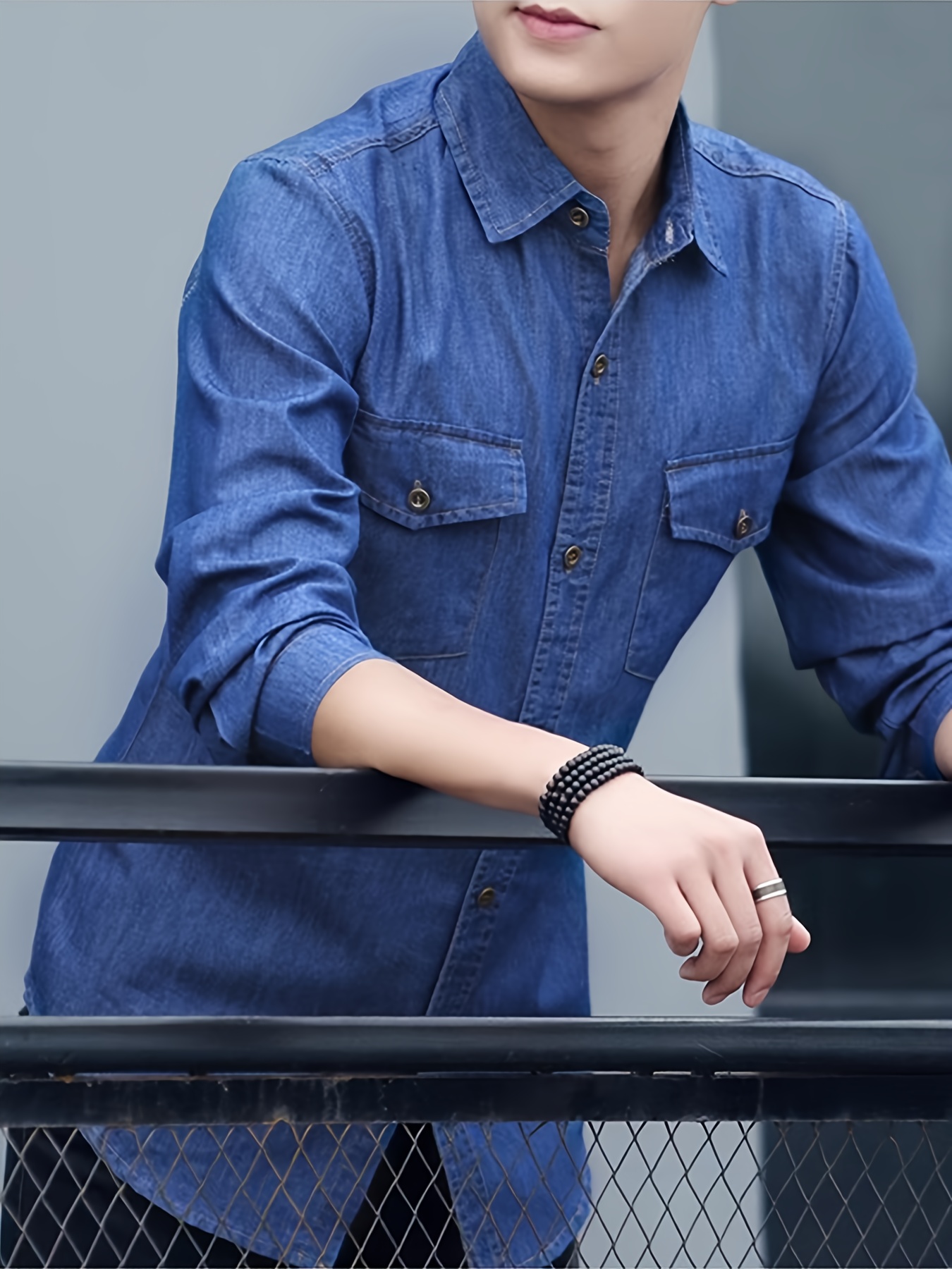 Korean Style Men's Long Sleeve Thin Fit Casual Denim Shirt for Spring and Autumn, Workwear Jacket