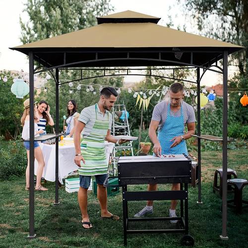 5x8 bbq gazebo replacement canopy roof durable polyester fabric with double tire design natural fits model l gg001ps outdoor canopy tent cover patio shade solution strut brace aesthetics cover weatherresistant fabric