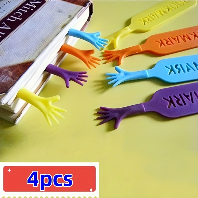 

4pcs Colorful Finger Bookmarks - Creative Pvc Reading Tags For Office & Students