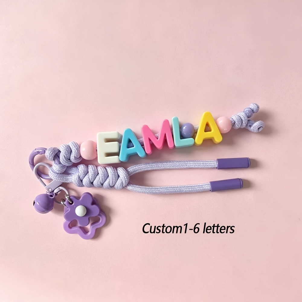 TEMU [customization] 1pc Custom Braided Beaded Bag Accessory, Floral Letter Hanging Rope, Personalized Colorful Name Key Chain, For Decoration, Gift