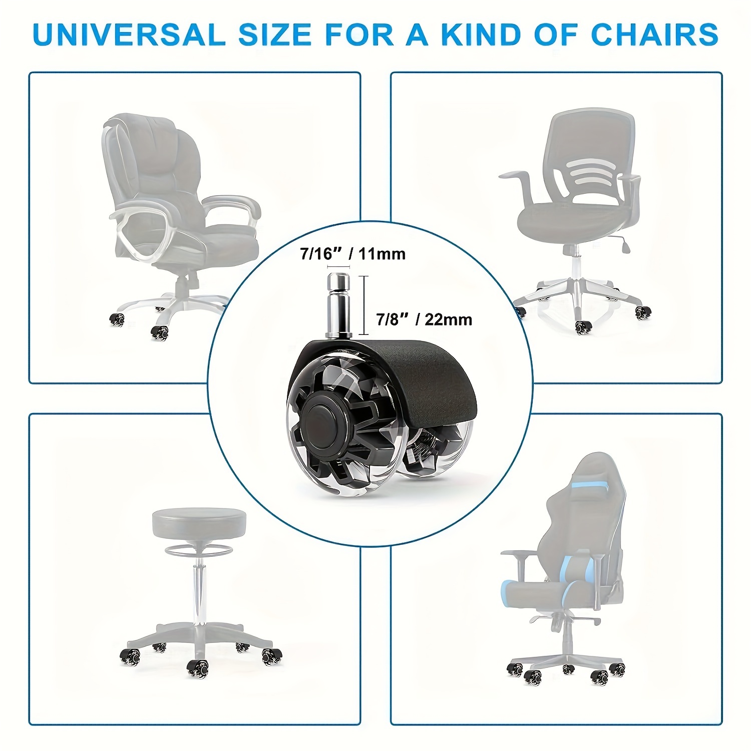 Ruedas giratorias para silla de oficina resistentes, ruedas de 2 pulgadas  para silla de oficina, ruedas rápidas y suaves, juego de 5 para todos los