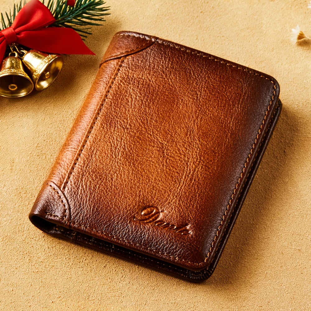 Billetera De Piel Auténtica, Con Bloqueo RFID, Monedero Triple De Gran Capacidad Para Hombres Con Ventana De Identificación Y Bolsillo Para Monedas, 2021-Café