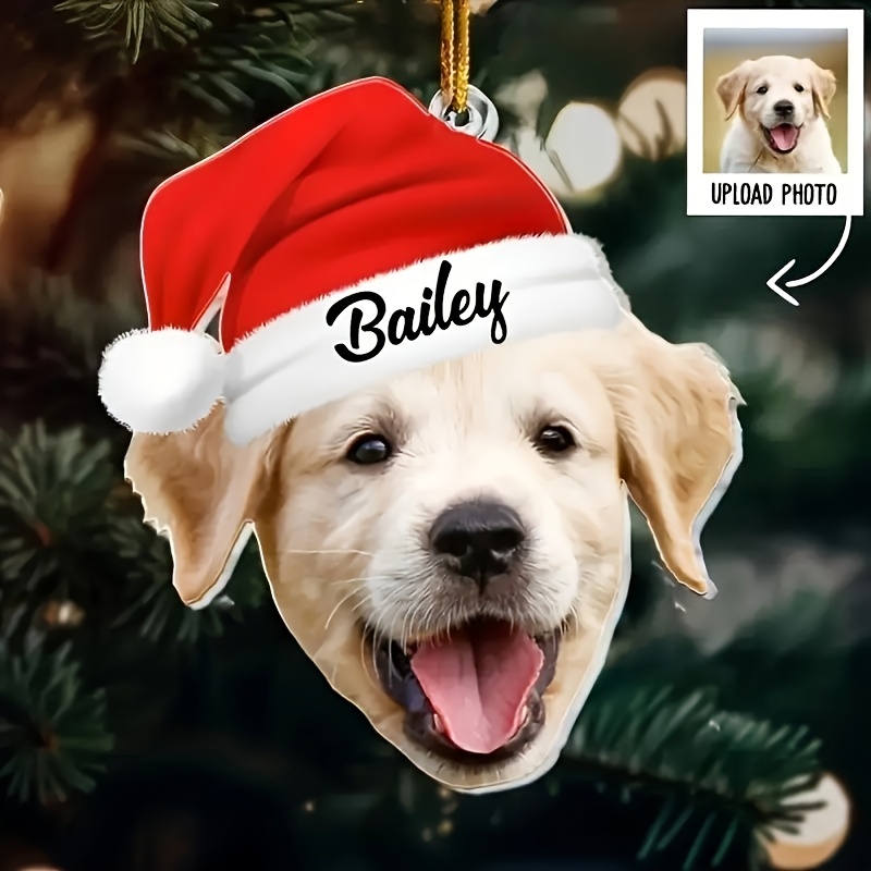 TEMU 2d Flat, 1pc Personalized Pet Photo Ornament - Custom Dog/cat Face With Name & Text, Self- Photo Suitable For Christmas Tree Hanging Decoration,
