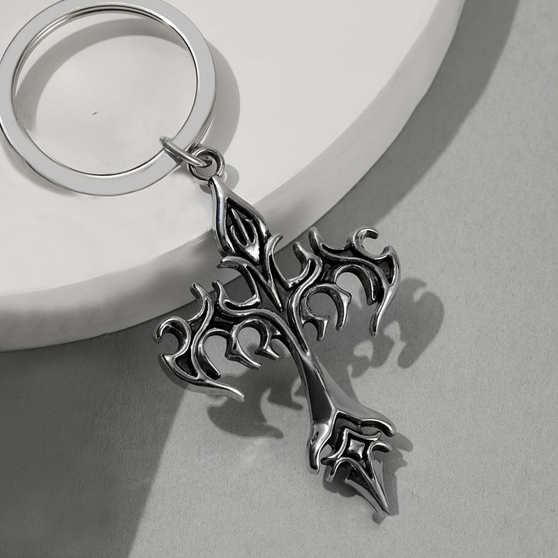 1pc Men's Flame Vintage Alloy Casting Keychain Pendant Accessory