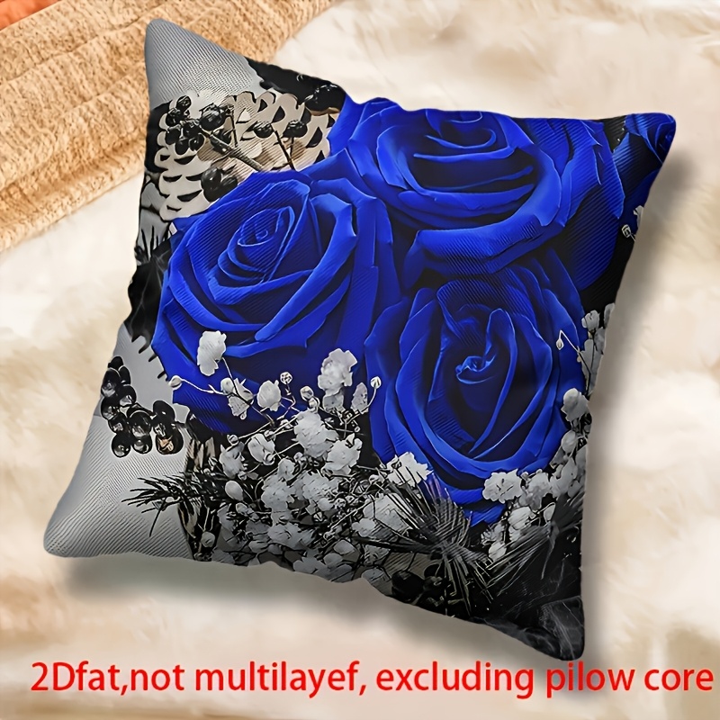 TEMU A 1pc 2d Printed Pillowcase Featuring A Blue Rose . Modern-style Pillowcases Come With A Zipper Closure And Floral Patterns. Pillow Insert Not