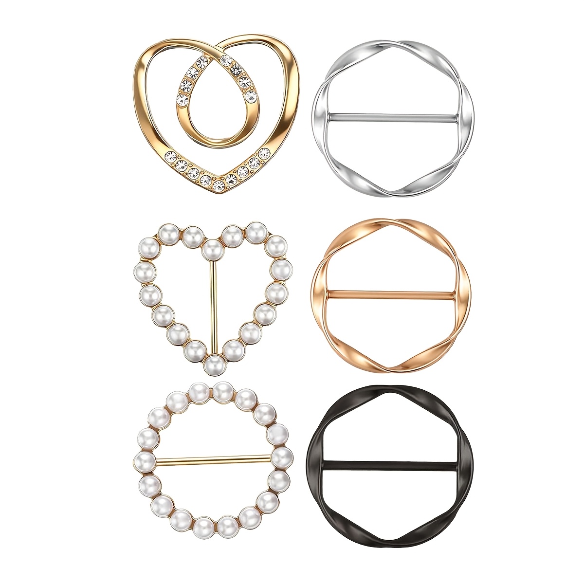 TEMU 6pcs Clips de Bague pour Foulard Femme T-Shirt Clip de Rangement Mode Métal Boucle Ronde Vêtement Bague de Fixation