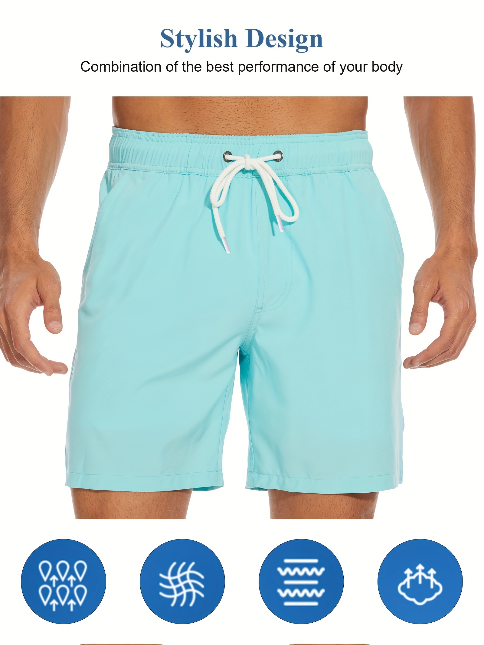 mens two   board shorts with pockets athletic quick dry slightly stretch drawstring workout shorts with assorted colors details 19